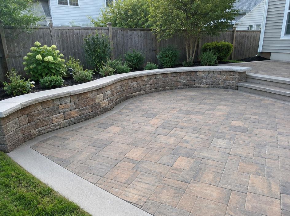 Paver patio and walkway in a residential backyard