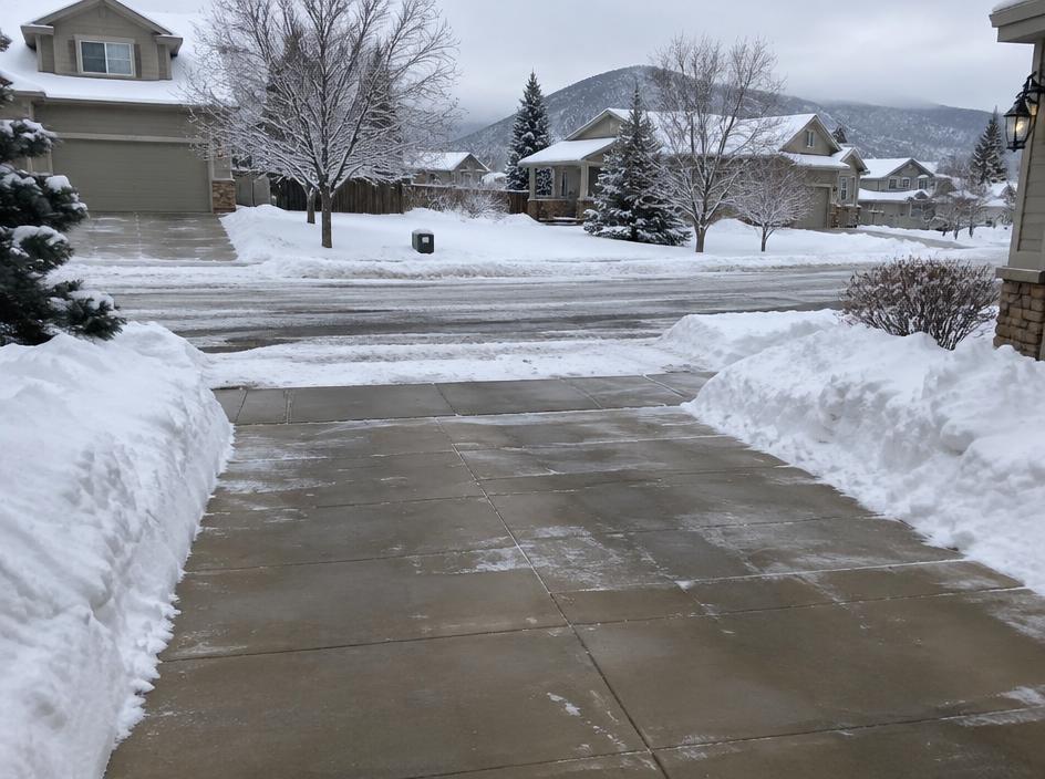 Cleared residential driveway and walkway after snowfall