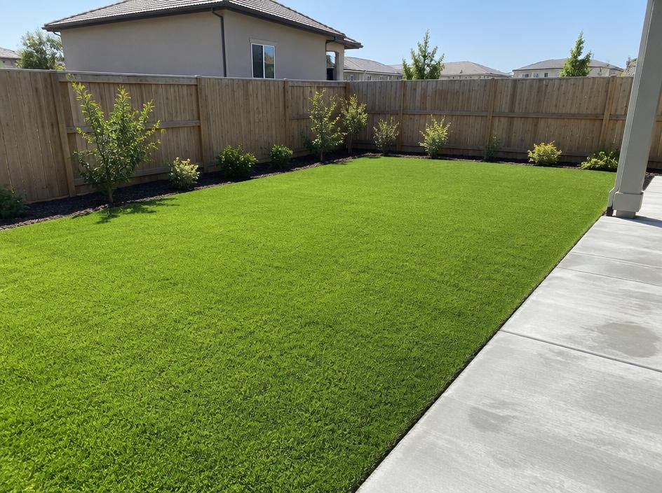 Even green lawn area in a residential backyard